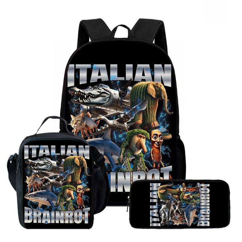 Kids School Backpack Lunch Bag Pencil Case Set - Cartoon Print Oxford Fabric Ergonomic Design Elementary Students