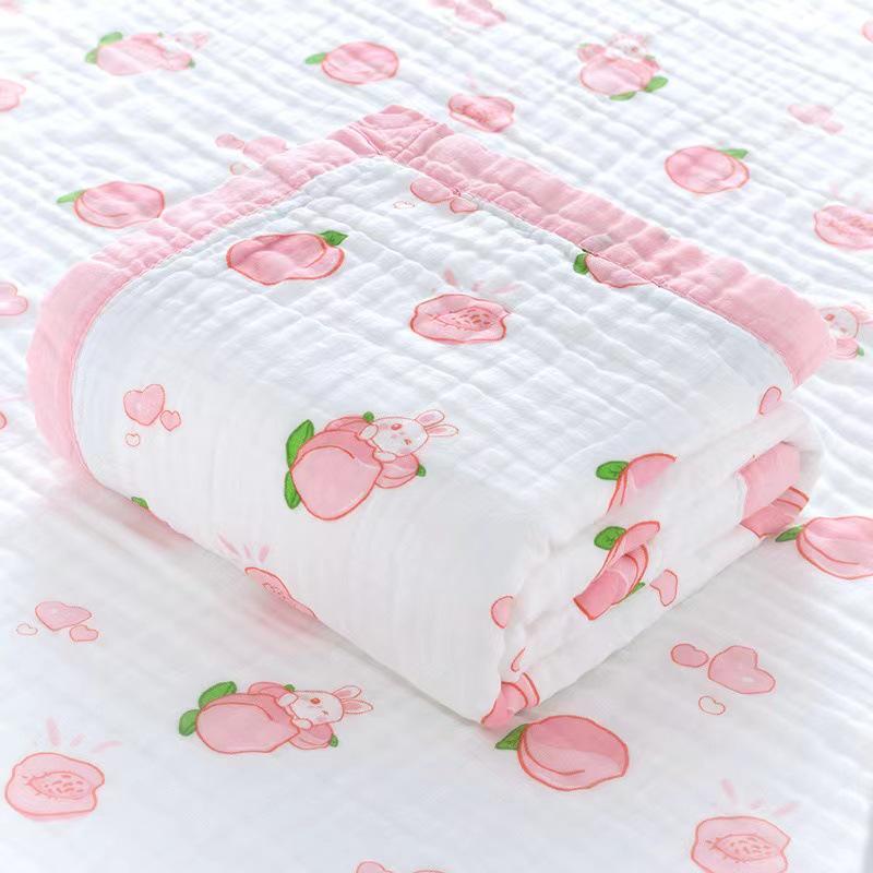High-Density Cotton Newborn Bath Towel - Six-Layer Gauze, Printed Design, for Infants & Kids