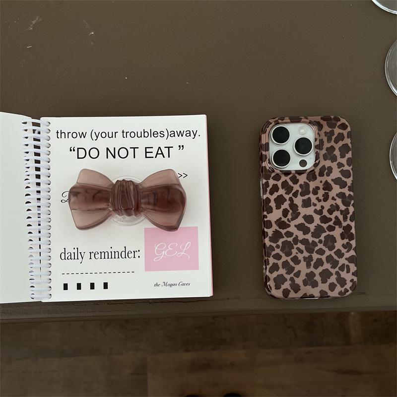 

Ретро Коричневый Леопардовый Принт Чехол-Подставка с Бантом для iPhone 17 Pro Max, 16, 15, 14 - Двухслойная Защита iPhone 15