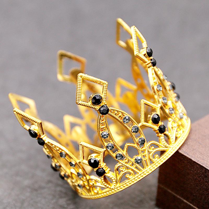 Cake baking decoration round crown Valentine's Day gift tiara bridal jewelry children's golden silver hair crown rhinestones