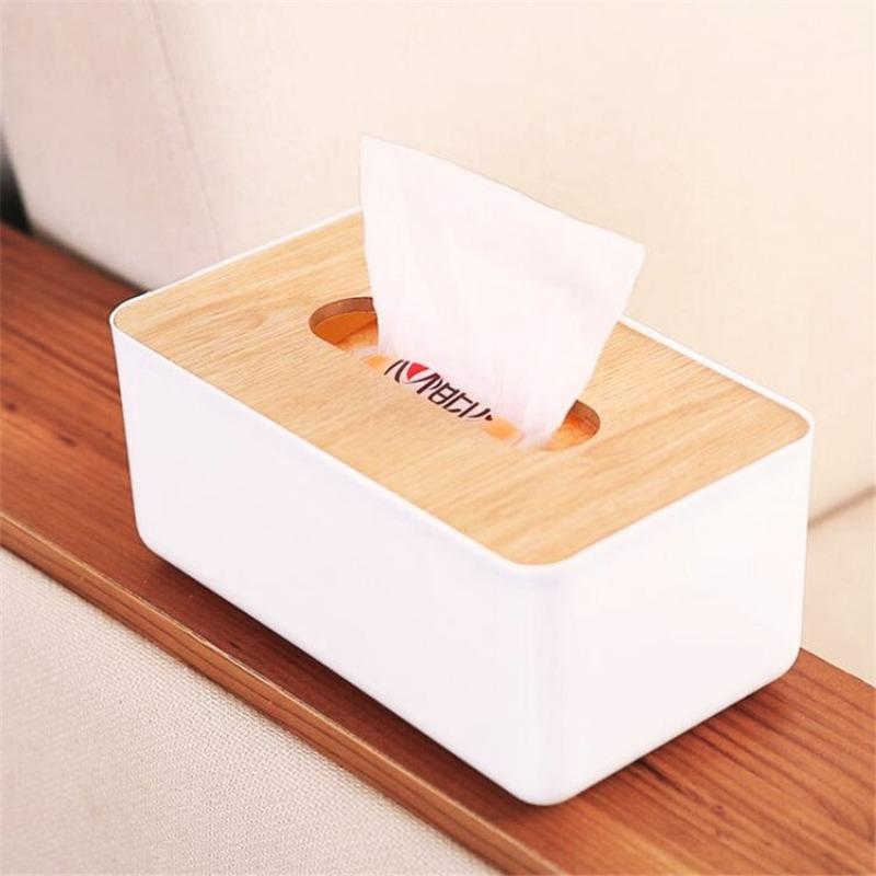 Plastic Tissue Box Wooden Lid Round/Square Napkin Holder Container Wet Tissue Paper Dispenser Case Modern Home Car Organizer