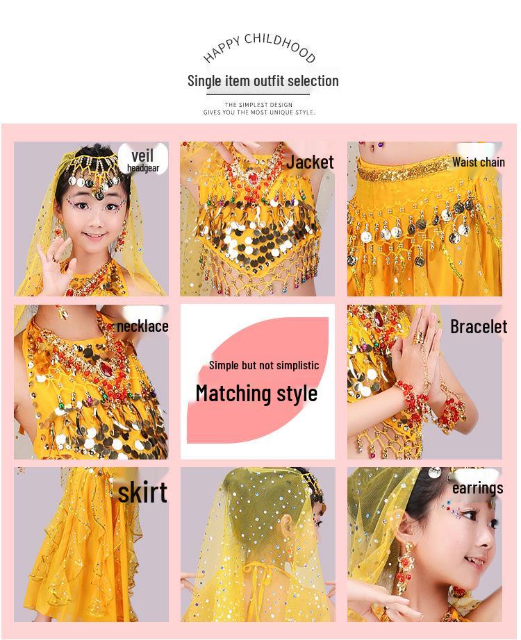 Kindergarten Belly Dance Costume Set - Children's Indian Dance & Role-Playing Outfit