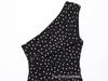 French Sweet Petite Polka Dot One-Shoulder Pleated Dress for Spring 2026