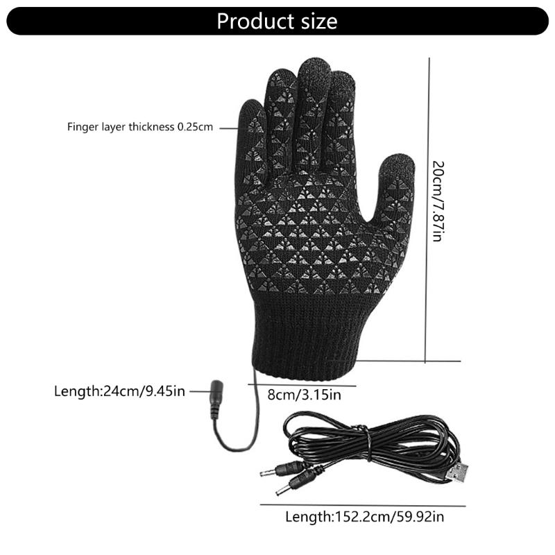 1 Pair USB Heated Gloves for Men and Women, USB Powered Heating Knitting Heating Mittens Winter Washable Hands Warmer