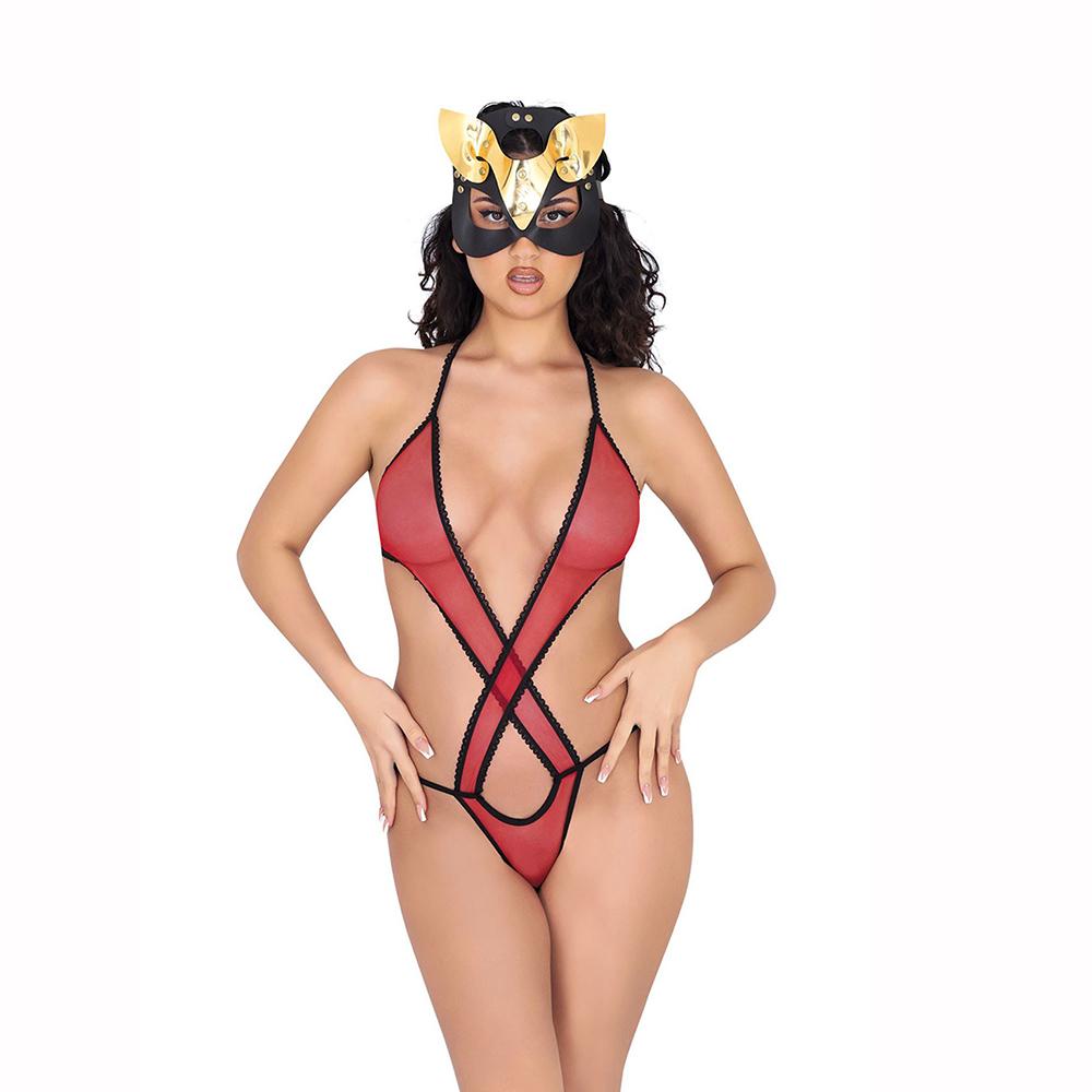 

Женское сексуальное женское белье, боди из красного кружева и тюля - 935