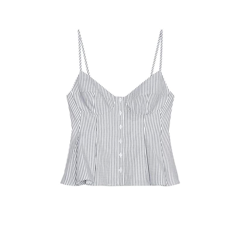 Spring New Women's Clothing French Style Silm Small Pleated Poplin Camisole Waist-Controlled Top 2890420 2178083