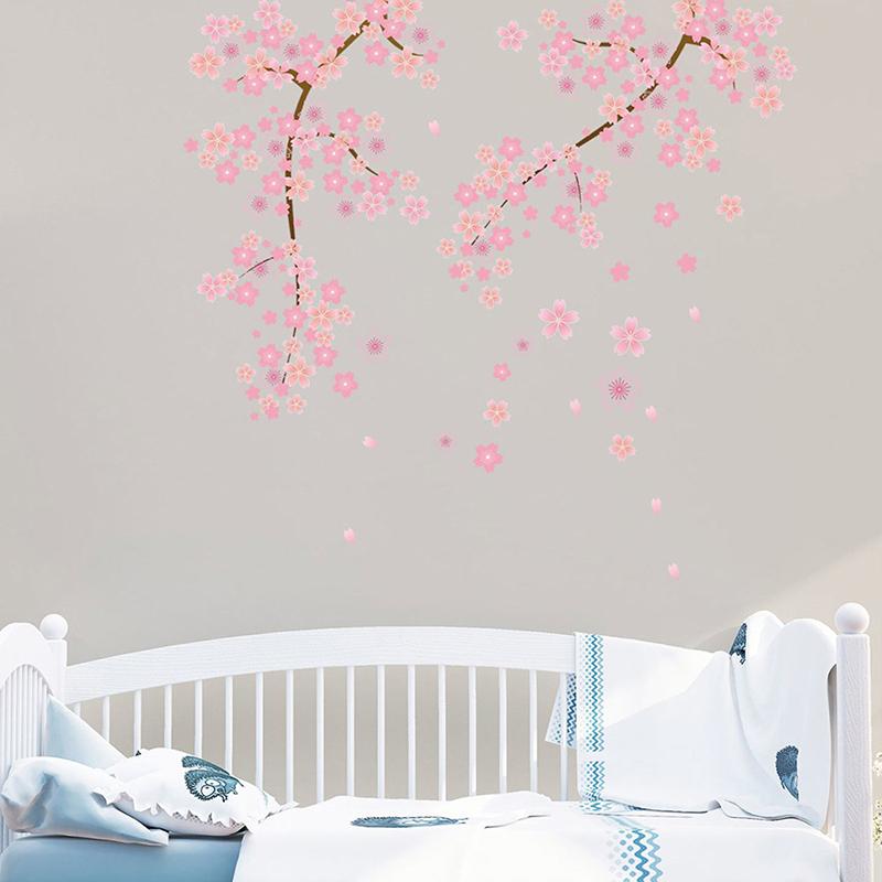 Pink Plum Blossom Branch Wall Sticker Bedroom Living Room Furniture Background Wall Decal Mural Pvc