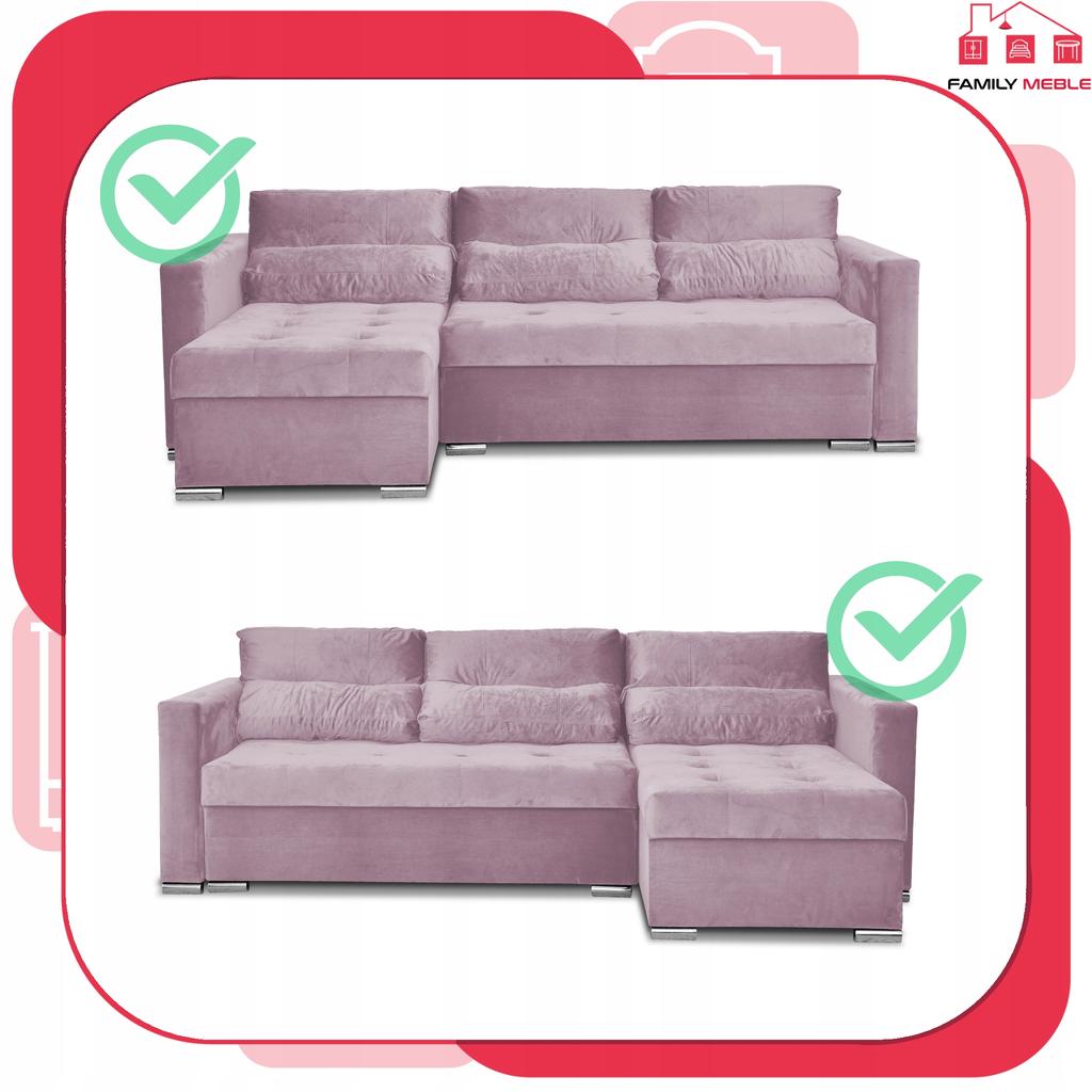 Varius Corner Sofa Bed with Sleeping Function Family Furniture Cornea Lilac Pink