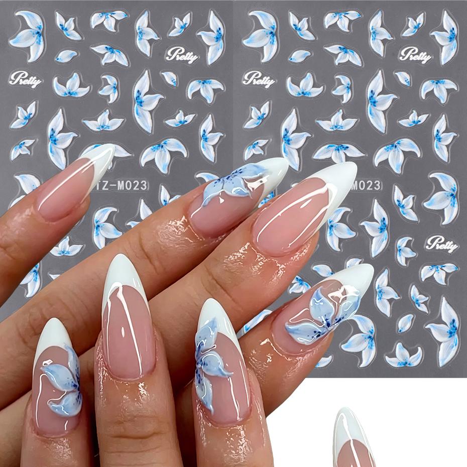 Xiaomi 2pcs Blue Lily Flower Nail Art Stickers Floral Petal Nail Decals 3D Stickers Spring Summer Manicure French Tip Nails Decorations
