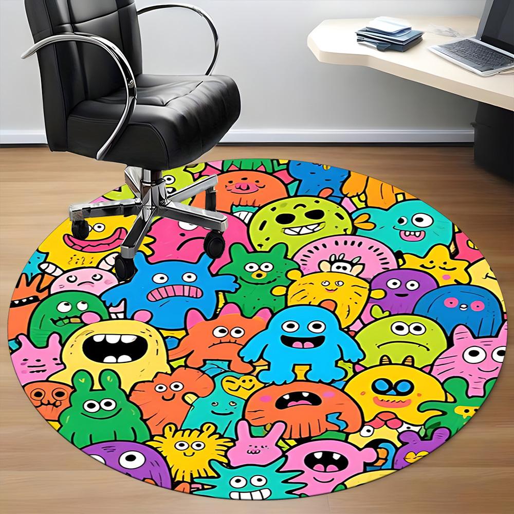 1pc Colorful Monsters Carpet for Office Non-Slip, Round Carpet, Soft & Comfortable, Carpet for Office, Lightweight Round Floor Mat