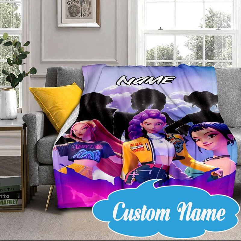Custom Name KPop Cartoon Blanket bed sofa Blanket Flannel Blanket for Camping, Hiking, Picnic Essentials,gift for Fan family