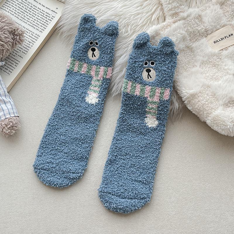 Verdickte Korallenfleece-Halbhohe Socken, Warme Lange Socken für Herbst und Winter, Schlafsocken und Niedliche Flauschige Haussocken
