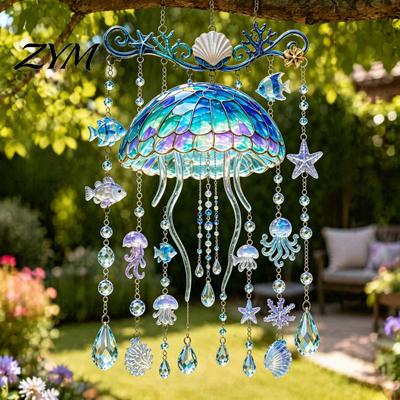 Refreshing Ocean Gift Ideas Ocean-Themed Crystal Wind Chime, Stained Acrylic Jellyfish Seahorse Pufferfish Hanging Suncatcher Window Pendant