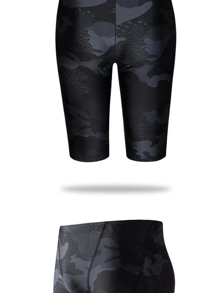 Men's Long Camouflage Swim Trunks & Cap Set - Quick-Drying, Breathable, Conservative Fit