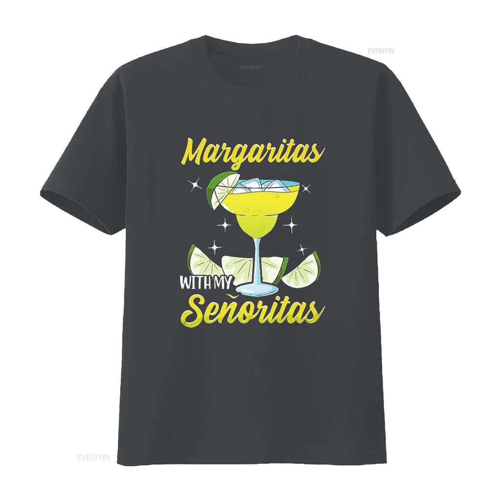 Womens Margaritas With My Senoritas Tequila Party T Shirt Vintage Washed Comfortable Stylish Streetwear Breathable