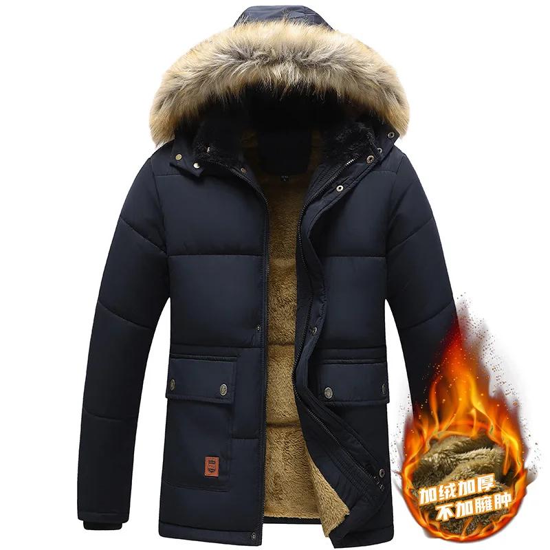 

Men s Thick Warm Cotton Jacket, Plush and Thickened Coat, European American, Cold Resistant, Winter M синий