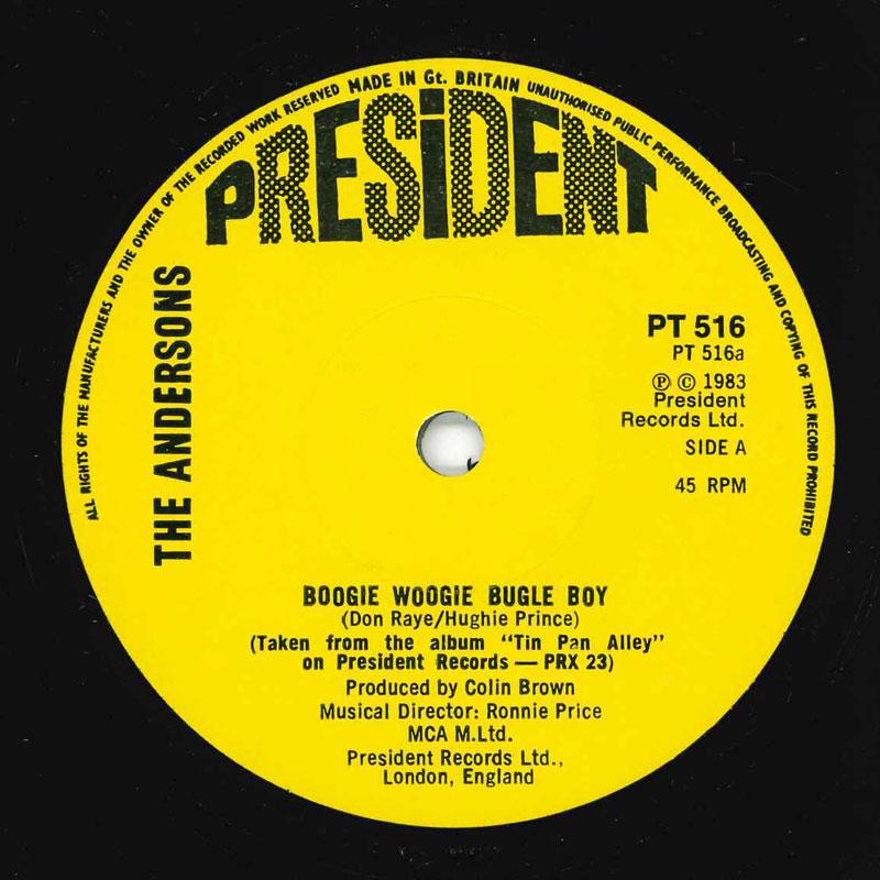 

7inch Record ANDERSONS - Boogie Woogie Bugle Boy PT516 PRESIDENT 1983 UK Pop Used