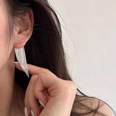 Vacation Style Long Chain Tassel Earrings for Women's Rear Hanging Light Luxury High-end Ins