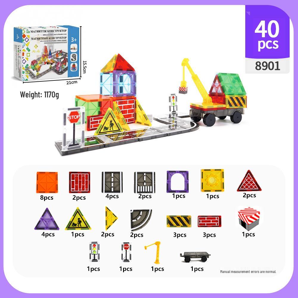 Cross-Color Magnetic Window Blocks: 7.5C Road & Traffic Construction Set for Kids