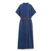 Women's Clothing, New European and American Style Temperament, Waist and Thin with Belt, Midi Denim Dress