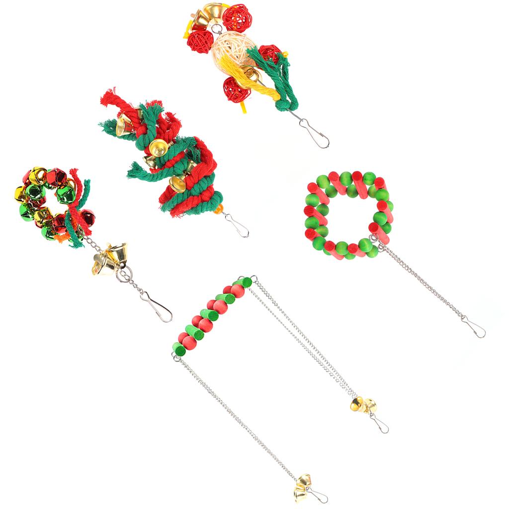 5 Pcs Parakeet Toy Christmas Day Decoration Chewing Toy Swing Stand for Pet BirdsChristmas 5 Pcs