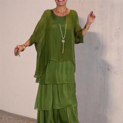 Evenig Dress Layered Scattered Cake Hem Half Sleeves Maxi Dress Bat Sleeves Baggy