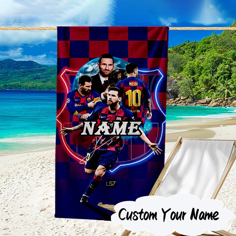 Custom Name Global Soccer Stars Microfiber Beach Towel Super Soft & Absorbent for Bath, Beach, Travel  Bath Time Accessory, Fan gifts