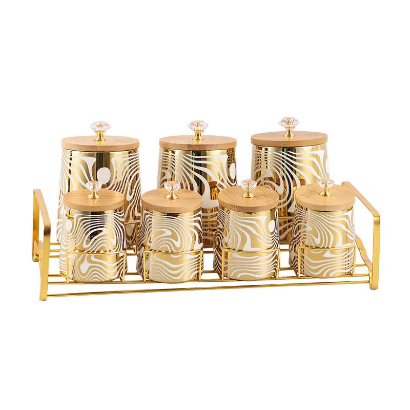 ZISIZ Light Luxury Ceramic Spice Jar Set with Bamboo Lids