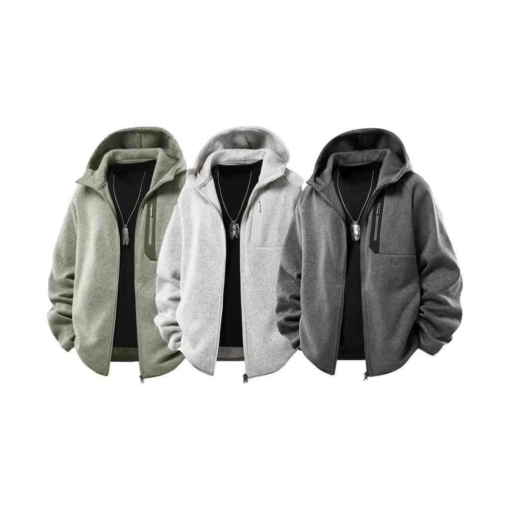 Men's Winter Fleece-Lined Hooded Sweatshirt Jacket