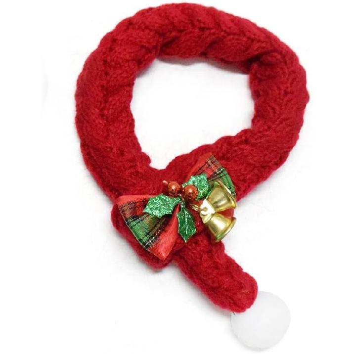 Christmas Pet Scarf with Bell and Bow, 17.7 Inch Long, Adjustable, Red and Green Christmas Neck Wrap for Cats and Dogs, Festive Holiday Bandana for