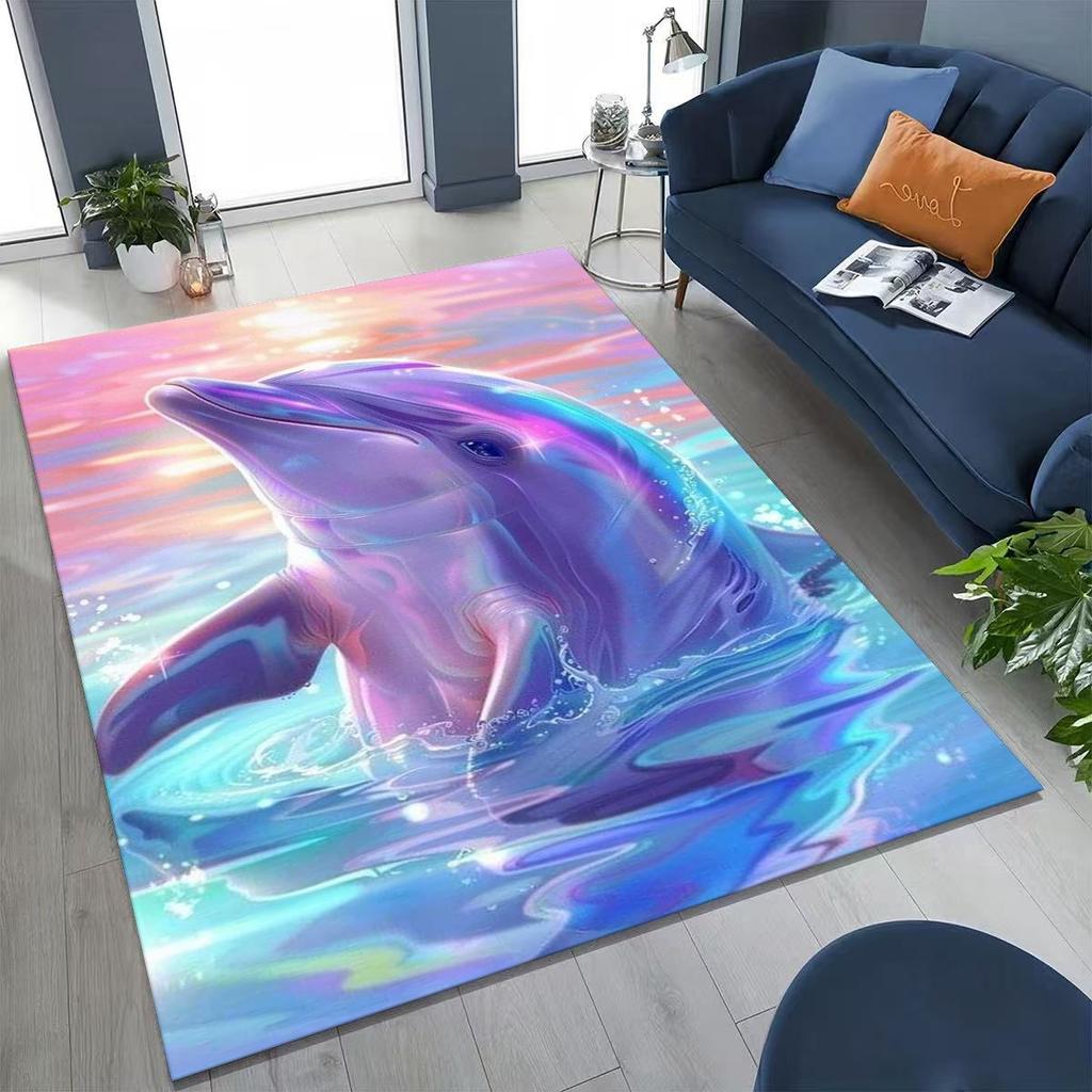 Underwater World Sea Dolphin Turtle Coral Rug for Bedroom Living Room Sofa Home Doormat Decor,Kids Non-slip Floor Mat
