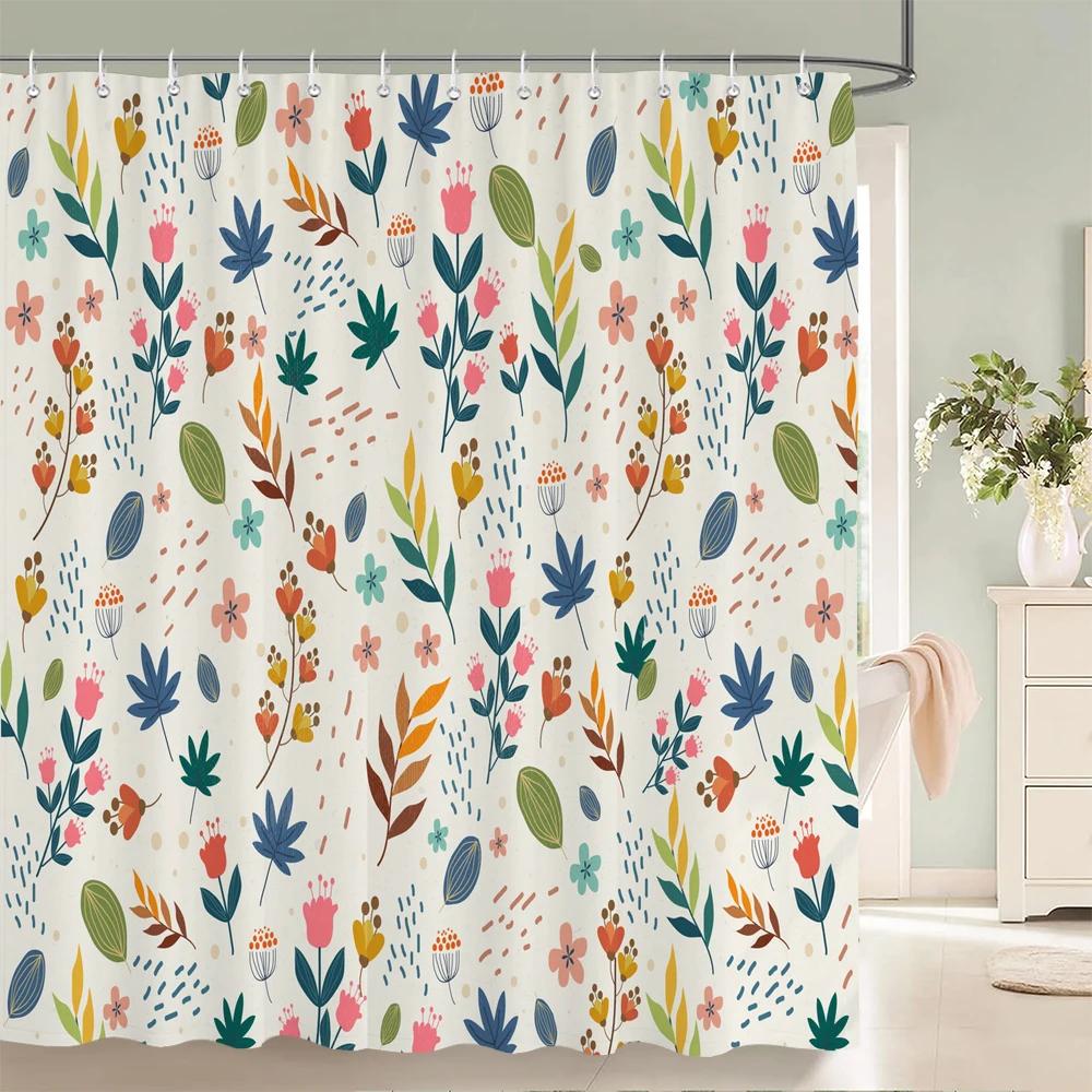 3D Shower Curtain Nordic Style Flowers Plant Leaves Printed  Waterproof Polyester Fabric Bath Curtains For Bathroom With Hooks