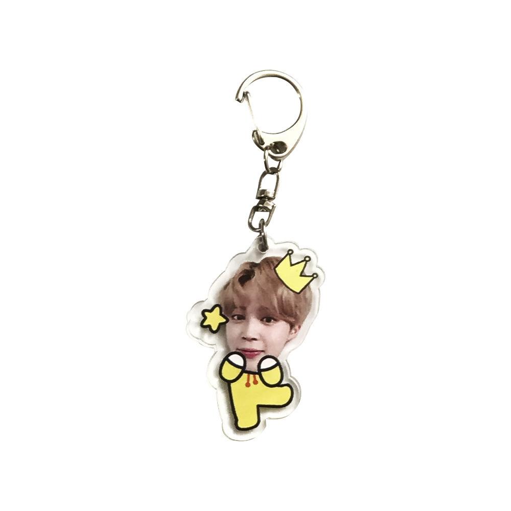 BTS Funny Cartoon Acrylic Keychain, Bangtan Boys Member Face with Cute Outfit Keyring, Kpop Idol Bag Pendant for ARMY Fans