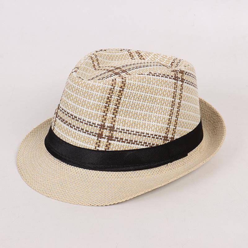 Men's Summer Visor Hat, Old Man's Hat, Plaid and Tricolor Grass Top Hat