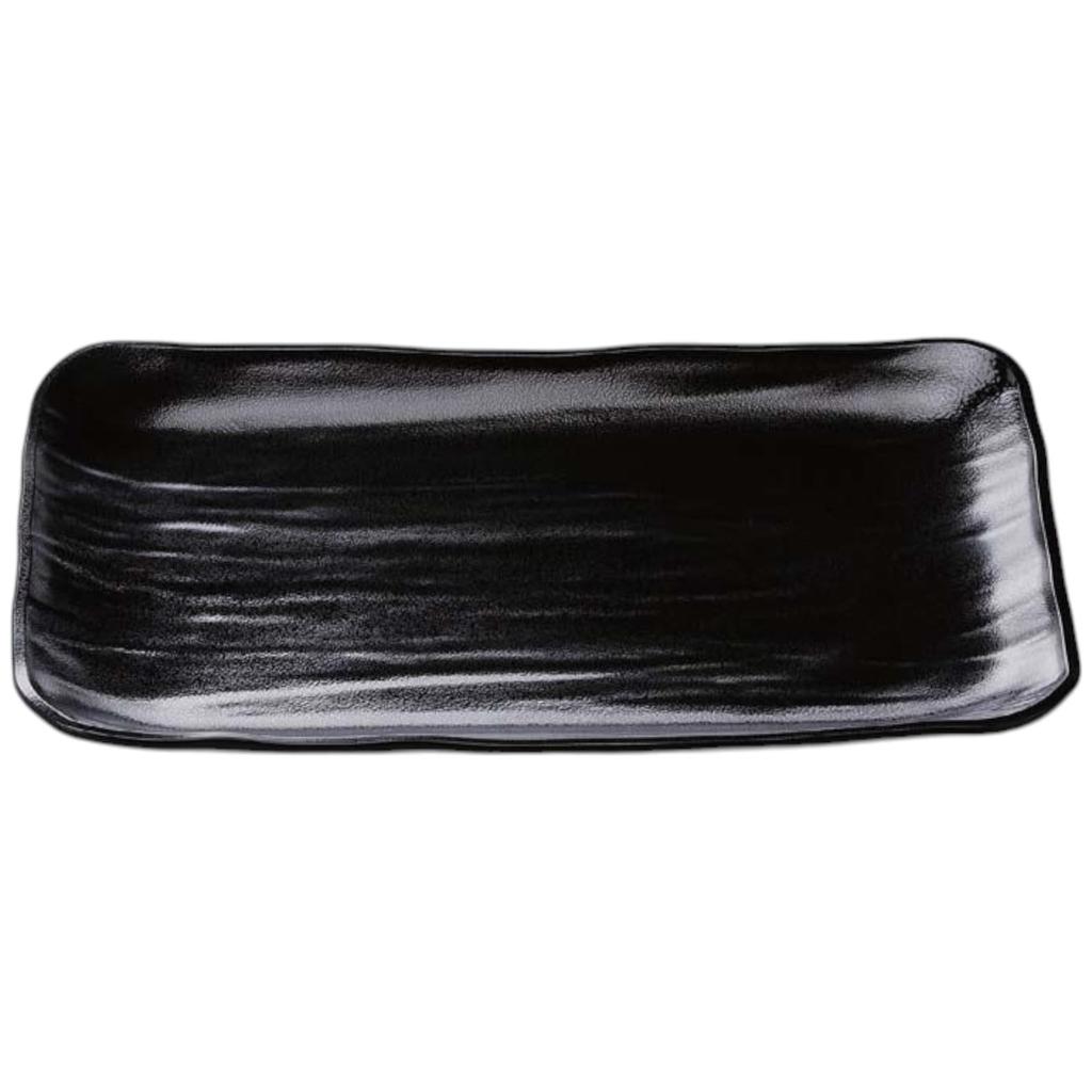 Premium Nigiri Sushi Long Rectangular Daiho Serving Yuzu Tenmoku Black Made in Japan J-Kitchens Plate, 5.5-inch Plate, (Black Backing),