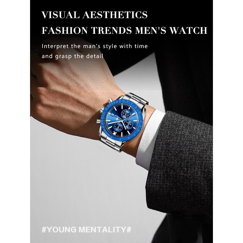POEDAGAR Luxury Man Watch Chronograph Waterproof Luminous Date Quartz Wristwatch Fashion Sport Stainless Steel Watches
