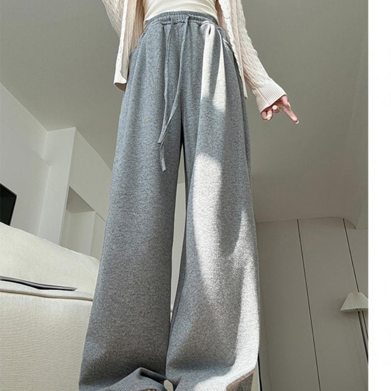 Curved Pocket Glutinous Rice Pants for Women's New Autumn and Winter Slim and Lazy Straight Pants Casual Plus Velvet Wide-leg Pants