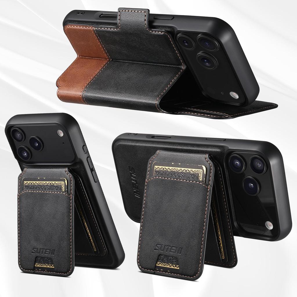 Magnetic Flip Case with Card Slot & Wireless Charging Stand for iPhone 17 Pro Max