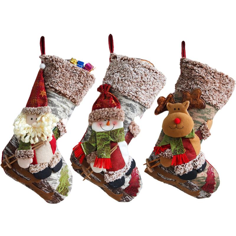 Christmas Stockings Large Xmas Gift Bags Fireplace Decoration Christmas Socks New Year Candy Holder Christmas Decor for Home