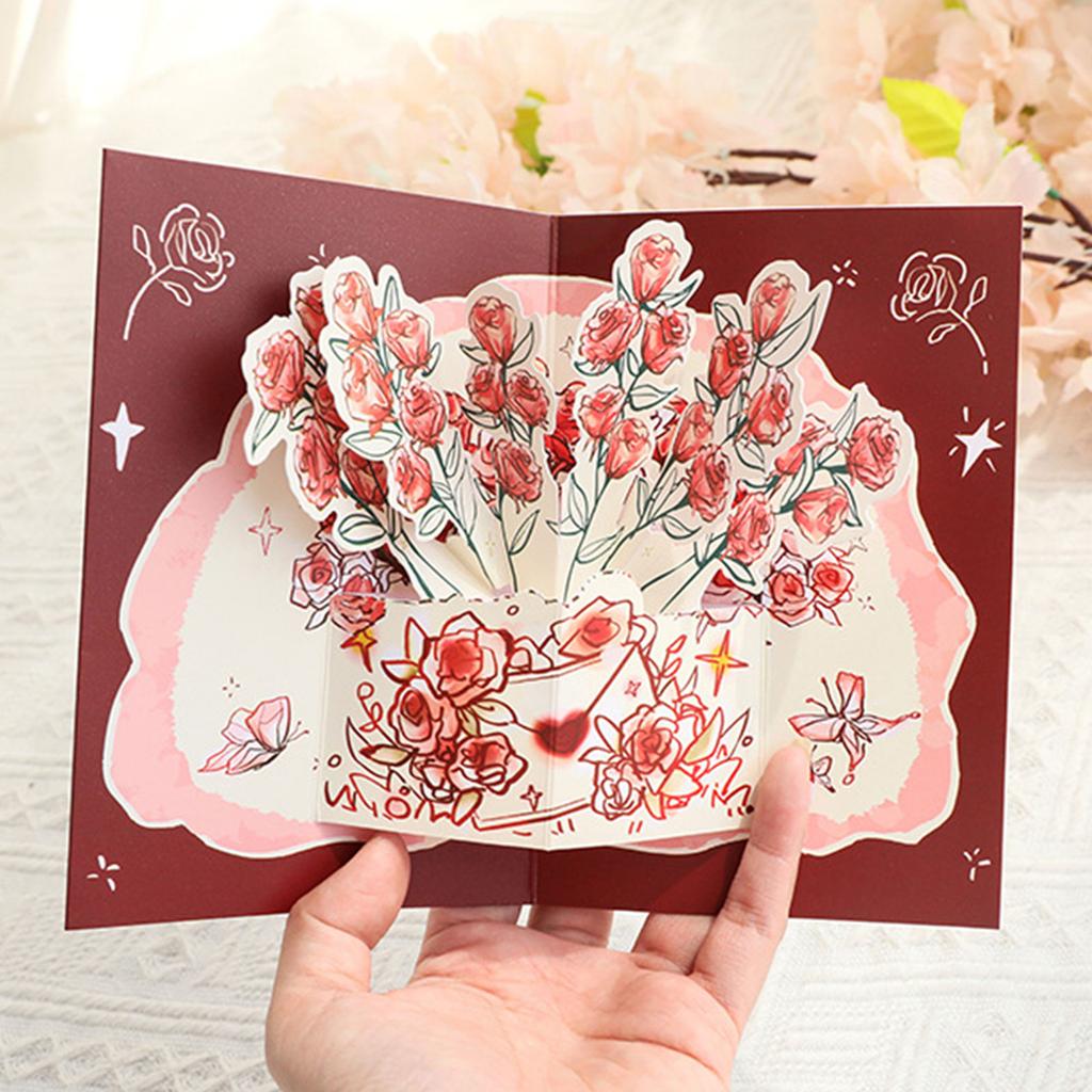 Paper Popup Cards Rose Flower 3D Popup Greetings Card Birthday Cards Wedding Valentines Day Mother Day Cards for Mom