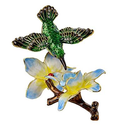 FJ FENGZHIJIE Figurine Colibri Décoration de Maison Ornement d'Oiseau Boîte à Bijoux, Émail, Peint à la Main, Boîte à Bijoux à Charnière, Décoration Élégante pour la Maison & Cadeau Unique pour