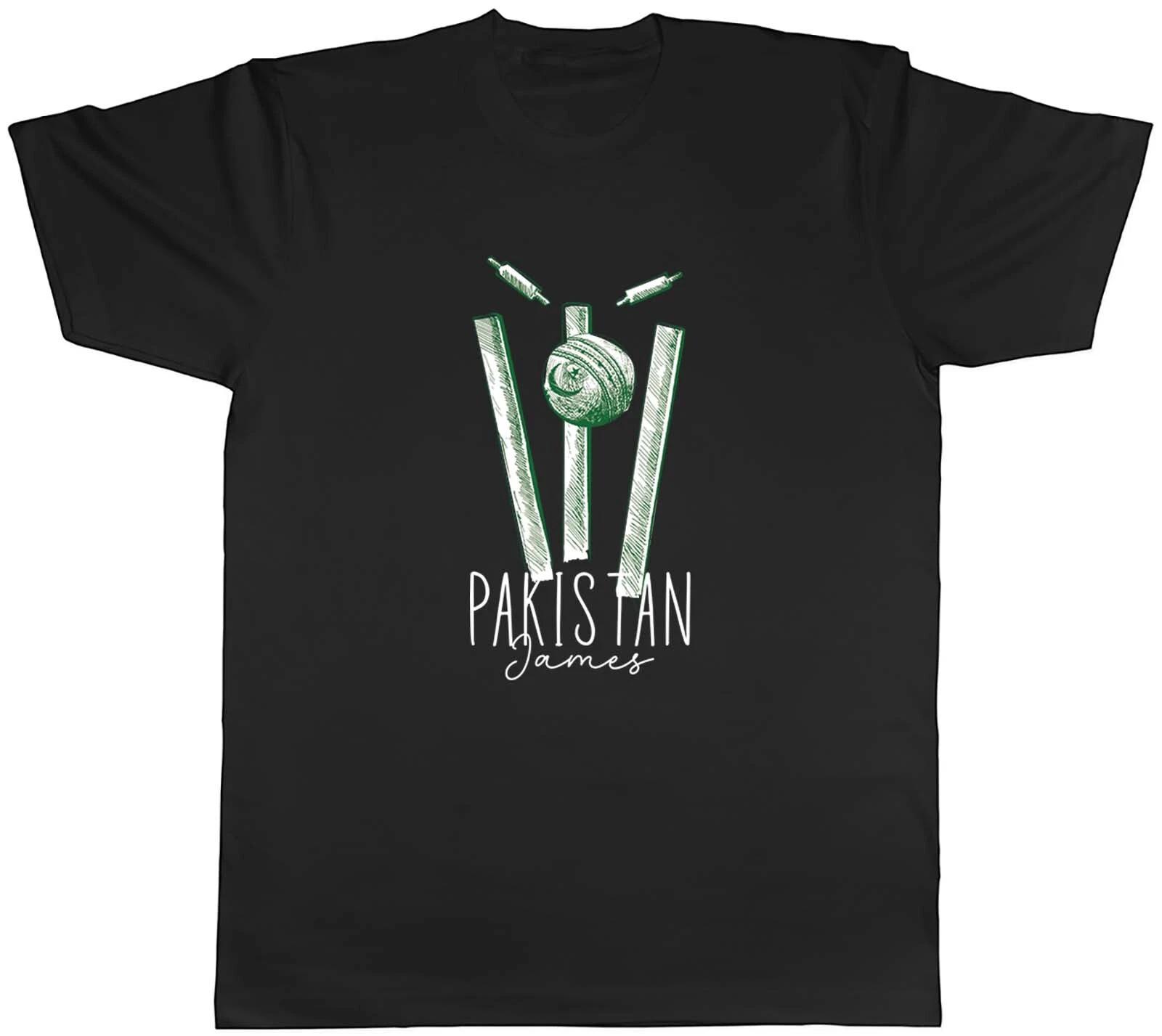Personalised Pakistan Cricket Supporters Men T-Shirt Retro Ball Wicket Stump Tee L