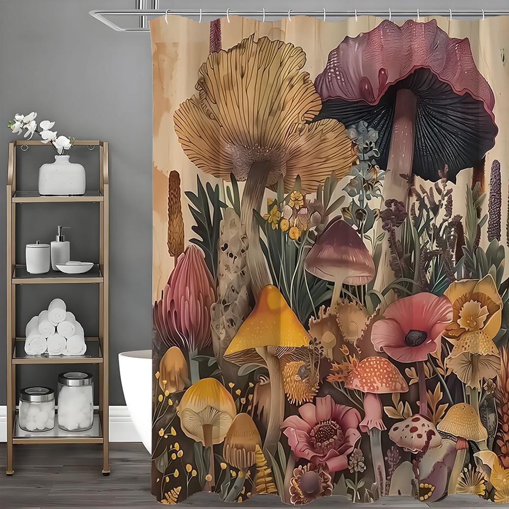 

Занавеска для душа с лесными грибами и цветами, Декоративная занавеска для душа для ванной комнаты, Водонепроницаемая занавеска для душа с крючками 90*180cm