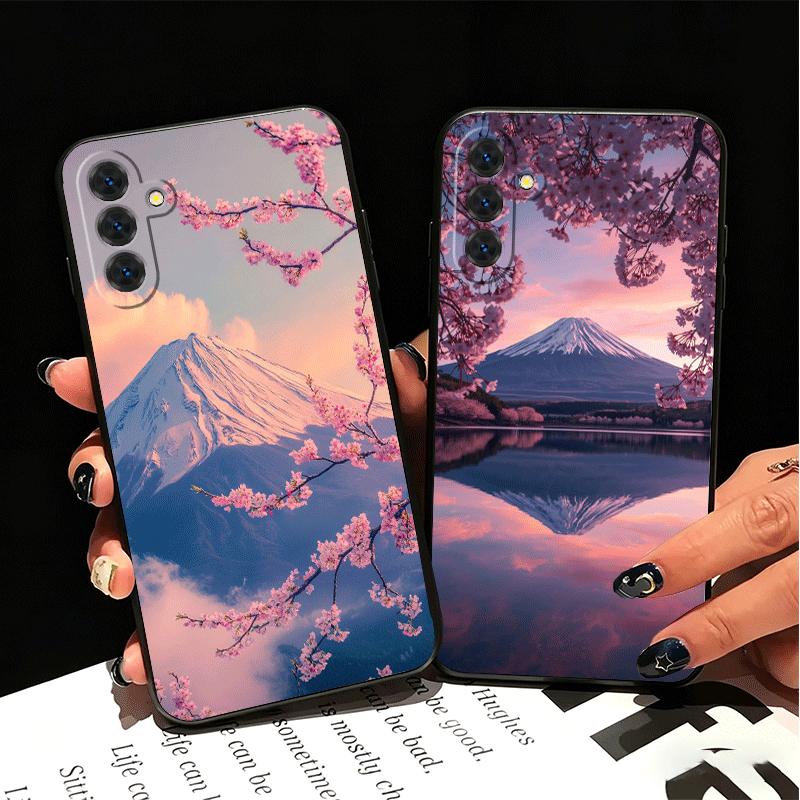Japanese Pink Cherry Mount Fuji Soft Phone Case for Samsung A17 A37 A57 A16 A26 A36 A56 A15 A25 A35 A55 A14 A24 A34 A54 A13 A23