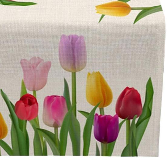Běhoun na stůl Tulipán Jaro Léto Květinový Lněný ubrus Rozkvetlé květy Ochrana stolu pro jídelní stůl Domácí Dekor Farmářský Styl Pikniková Párty