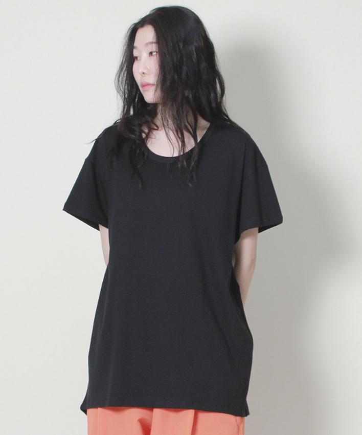 Deumakeu Solid Asymmetrical Loose Fit Crew Neck Short Sleeve T-Shirt Black