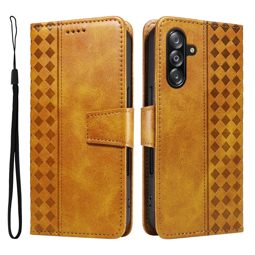 For Samsung Galaxy A16 5G/Galaxy A16 4G/Galaxy A26 5G Leather Case Wallet Stand Grids Imprinted Phone Cover with Strap