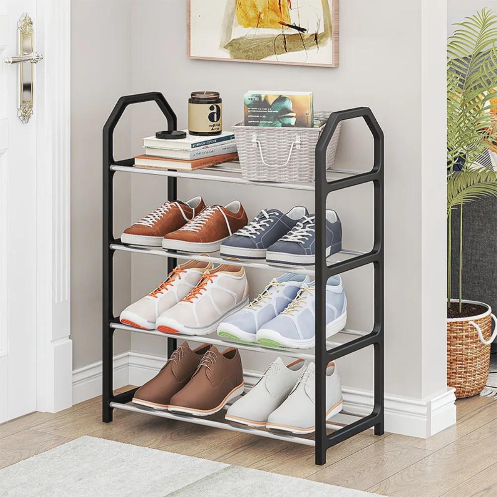 Simple Shoe Rack Metal Shoes Shelf Footwear Shoe Rack Living Room Space Saving Shoes Organizer Stand Holder Black Shoe Shelf