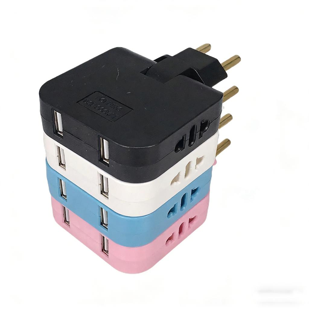 European Standard Rotating Plug Adapter – 180° Rotatable Multi-Outlet Extension Socket Cordless, Lightweight & Portable