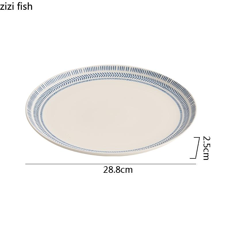 Blue Striped Ceramic Shallow Plate Underglaze Color Cake Plate Steak Plate Sushi Plates Restaurant Specialty Service Plates